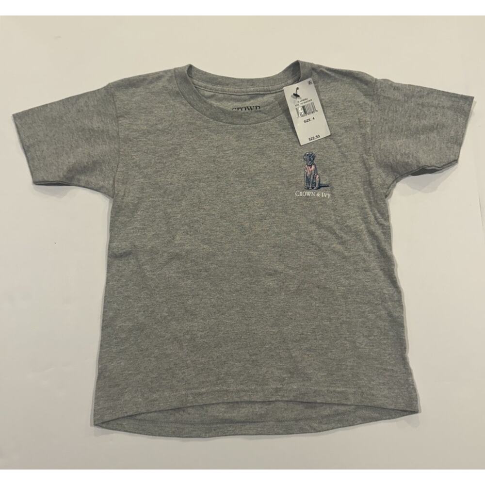 Crown & Ivy Kids Dog Graphic Tee Gray Size 4 NWT Short Sleeve